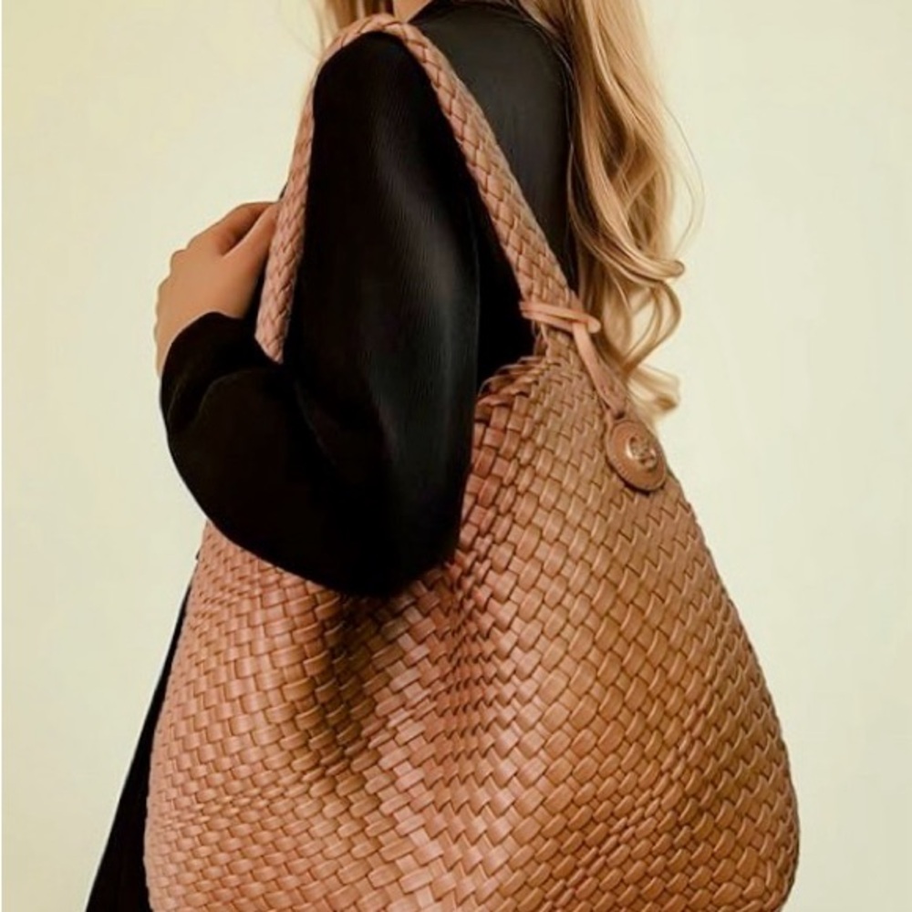 Large Woven Tote Bag – Chic Vegan Leather Braided Handbag with Top Handle - Picture 9 of 9